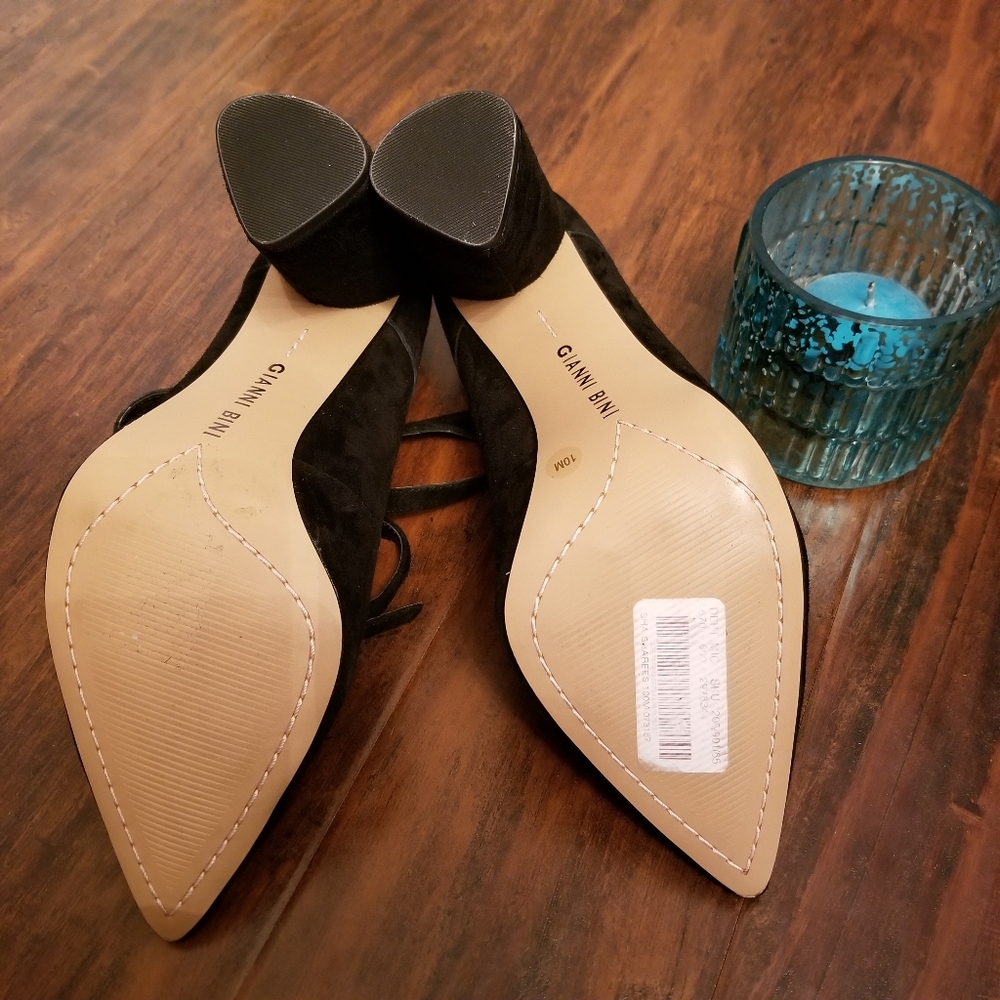 GIANNI BINI🖤Black Suede Ankle Strap Block Heels - Picture 6 of 11